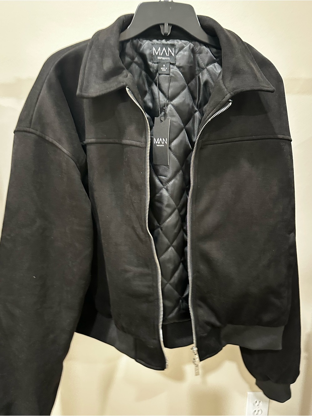 Boohoo Black Quilted-Lined Bomber Jacket NWT